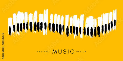 Piano concert poster. Music conceptual illustration. Abstract style yellow background with hand drawn piano keyboard.