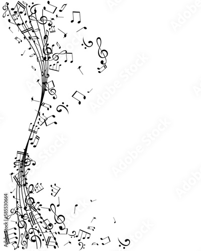 Notes on the swirl. Music decoration element isolated on the white background.