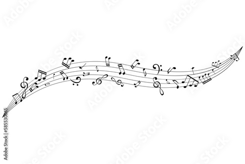 Notes on the swirl. Music decoration element isolated on the white background.