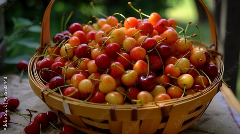 Fresh rainier cherries in the basket Fresh rainier cherries in the basket