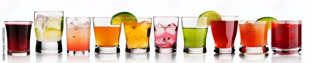 Fototapeta premium Assorted cocktail isolated on white banner
