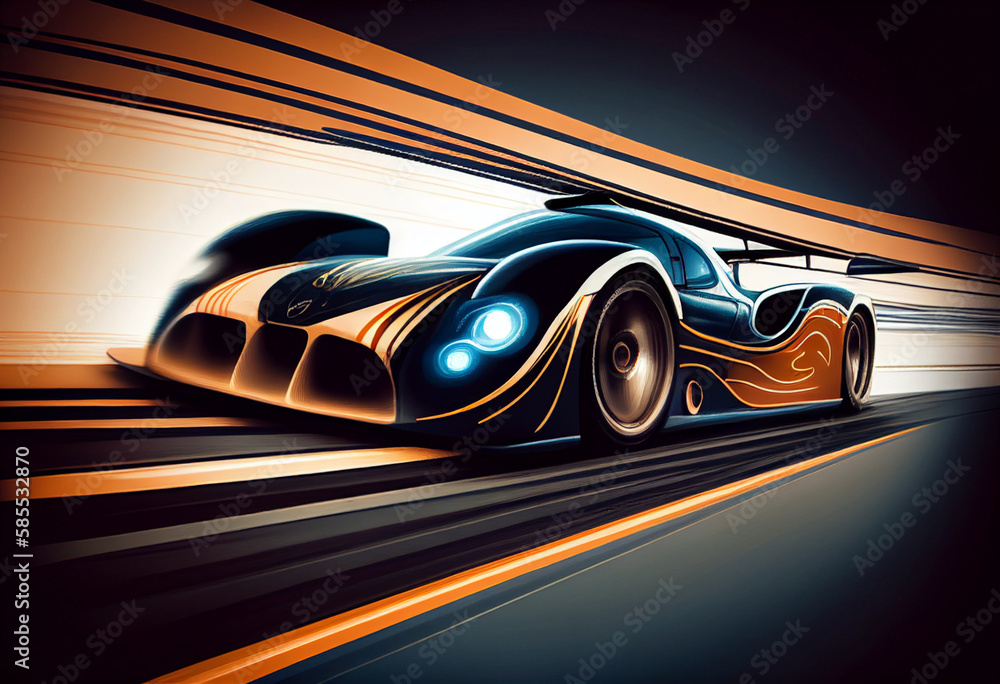 Race car fast mooving along the track. AI generated illustration