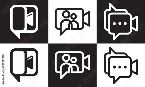 movie chat logo design. video talk with record camera combination symbol icon vector