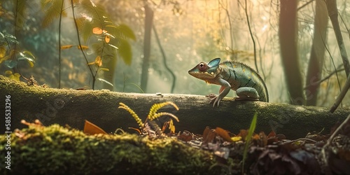 Realistic close up of a chameleon, photorealistic illustration of reptile, Generative AI