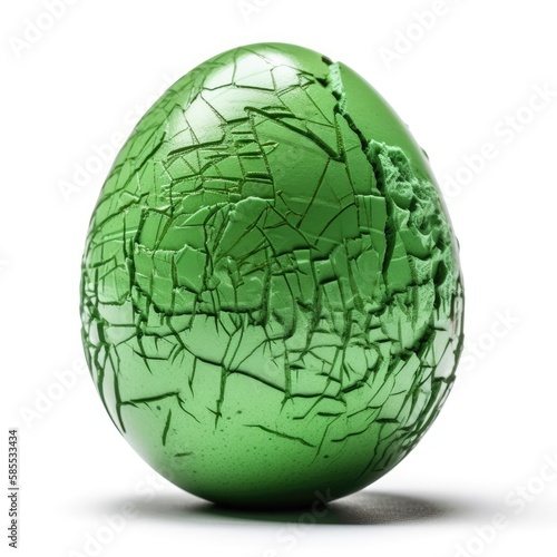 green easter egg with cracked shell, isolated on white background, generative ai