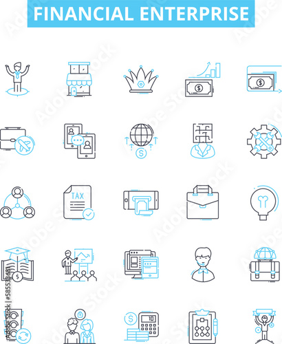Financial enterprise vector line icons set. Finance, Enterprise, Investment, Banking, Accounting, Taxation, Wealth illustration outline concept symbols and signs