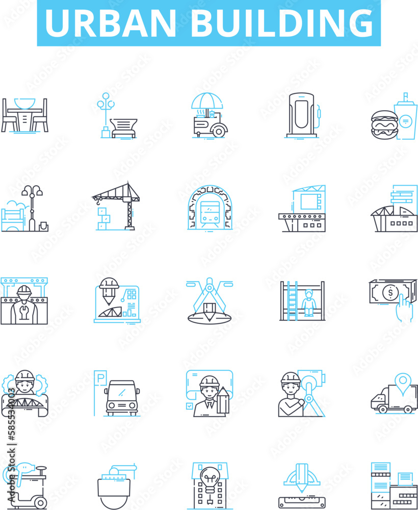 Urban building vector line icons set. Urban, Building, Architecture, Skyscraper, Tower, Structure, Blocks illustration outline concept symbols and signs