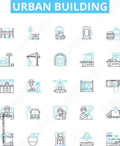 Urban building vector line icons set. Urban, Building, Architecture, Skyscraper, Tower, Structure, Blocks illustration outline concept symbols and signs
