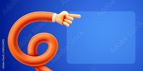 Funny long hand points to empty space for text. Vector illustration