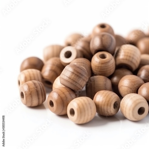 Wooden beads isolated on white background