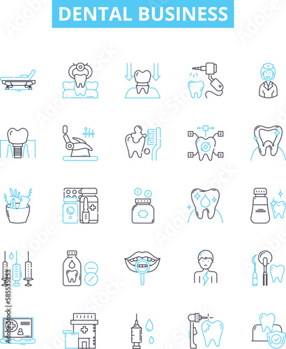 Dental business vector line icons set. Dentistry, Oral, Hygiene, Teeth, Orthodontics, Endodontics, Prosthodontics illustration outline concept symbols and signs
