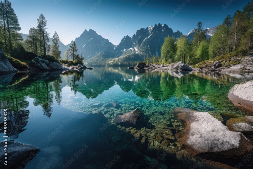 mountain landscape with reflection in the lake, generative ai mountain landscape with reflection in the lake, generative ai