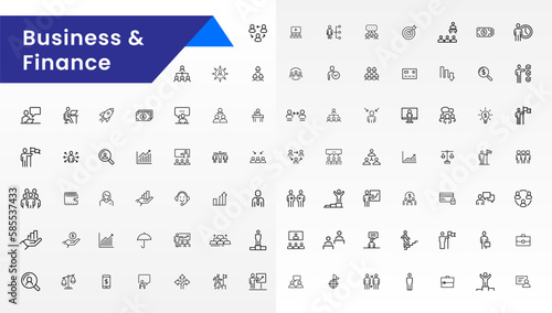 Business and Finance line icons set. Money payment and business people elements outline icons collection.  stock vector.