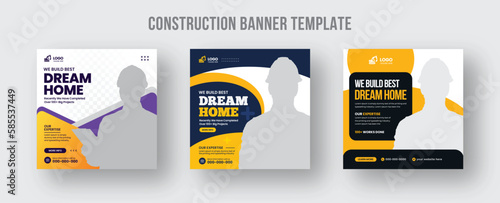 Construction renovation and home repair flyer, social media post, and web banner