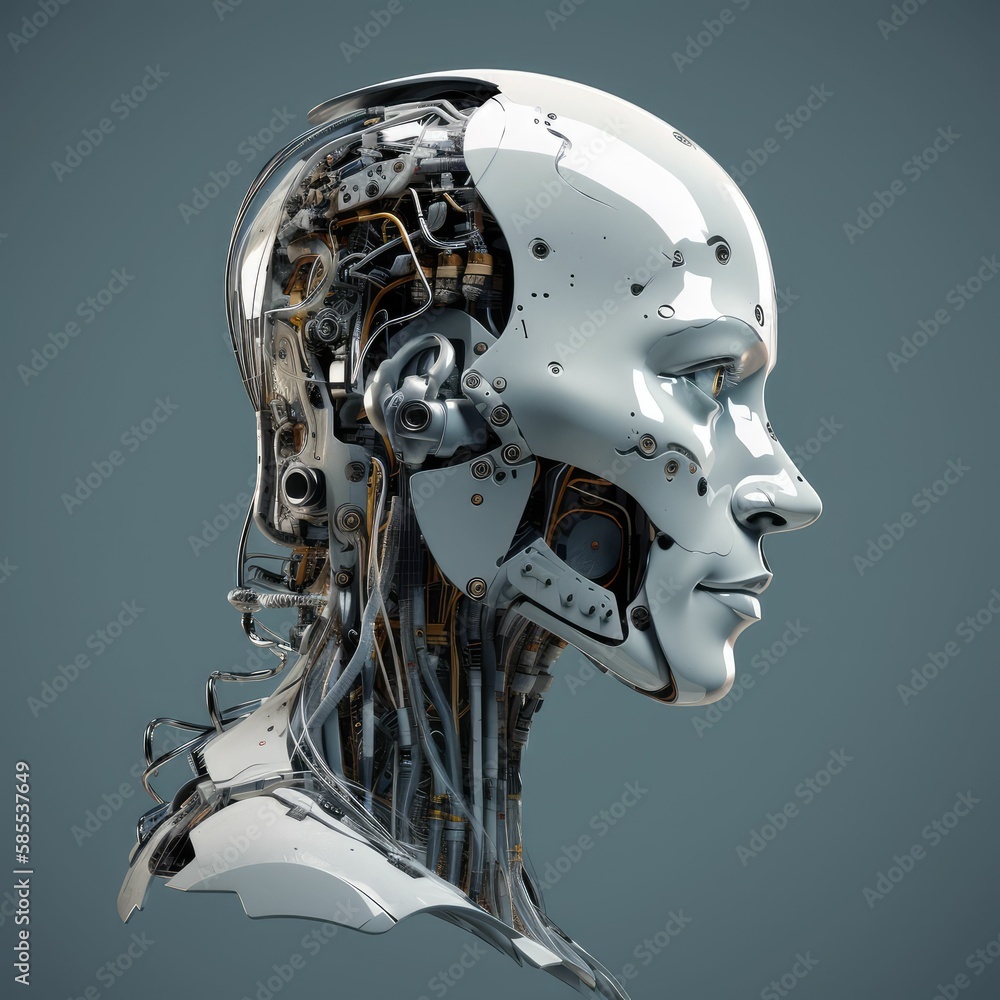 female robot head high detail, generative AI female robot head high detail, generative AI