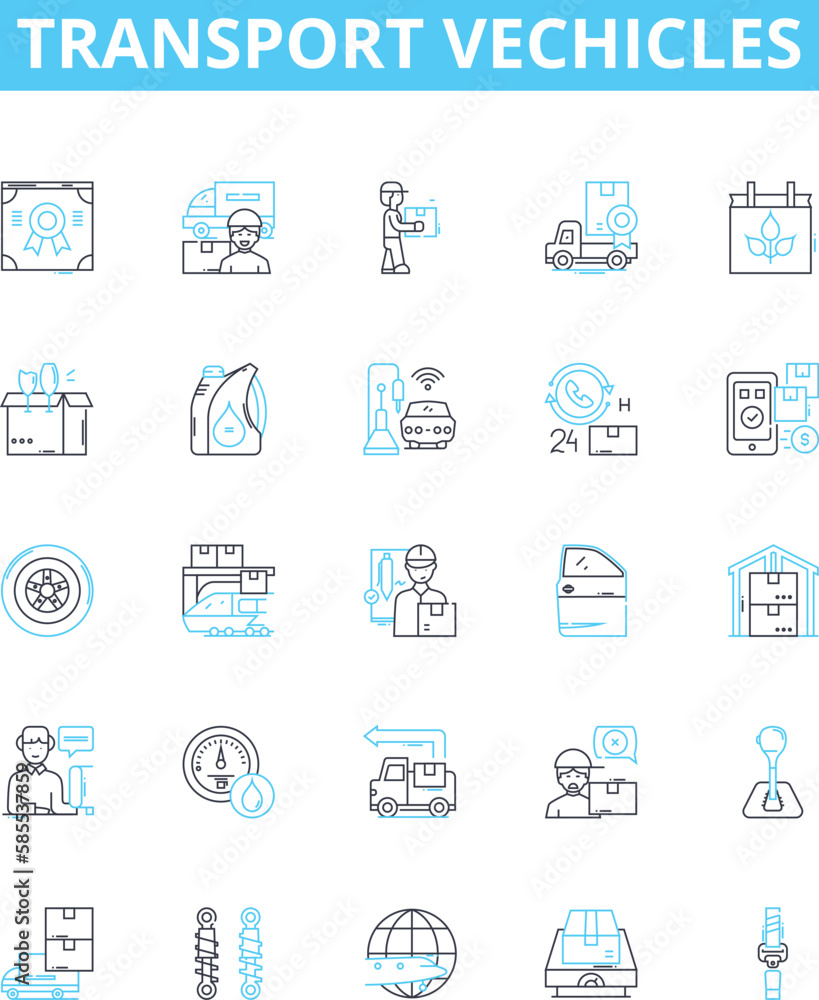 Transport vechicles vector line icons set. Car, Bus, Truck, Van, Plane, Boat, Motorcycle illustration outline concept symbols and signs