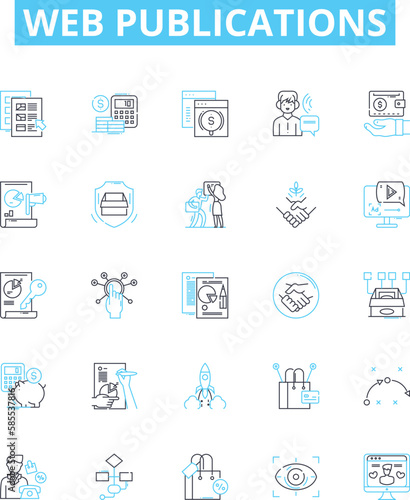 Web publications vector line icons set. Web, publications, blog, magazine, newspaper, e-books, online illustration outline concept symbols and signs