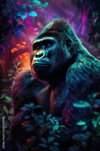gorilla portrait abstract colorful, generative AI