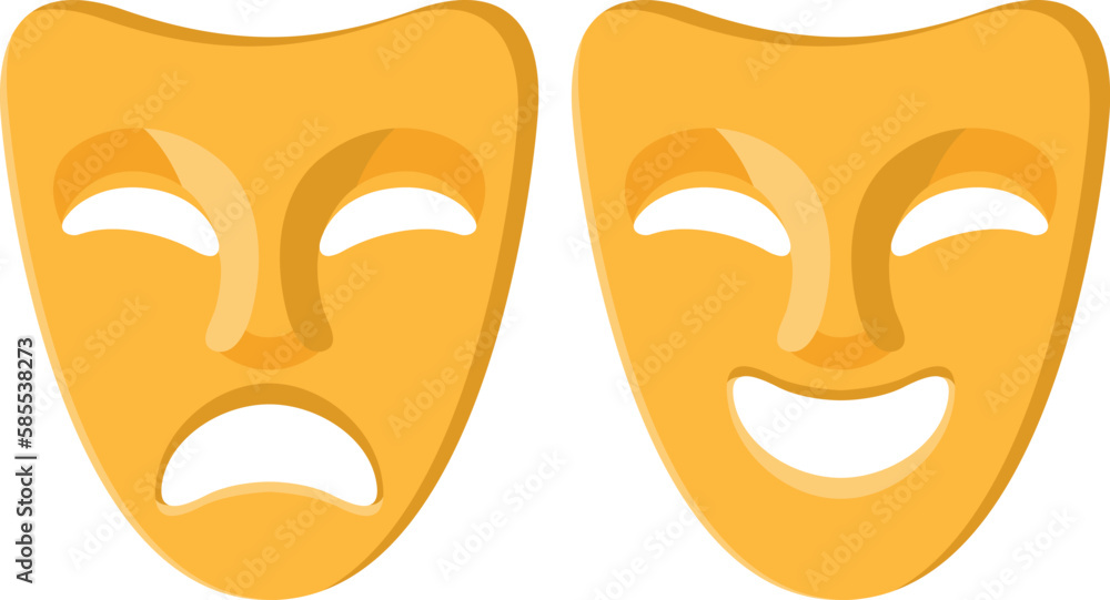 Vector theatrical emotion masks isolated on a white background. Masks of faces with joyful and sad emotions for designers, artists, theater and movie actors, conveying different states of the characte Vector theatrical emotion masks isolated on a white background. Masks of faces with joyful and sad emotions for designers, artists, theater and movie actors, conveying different states of the characte