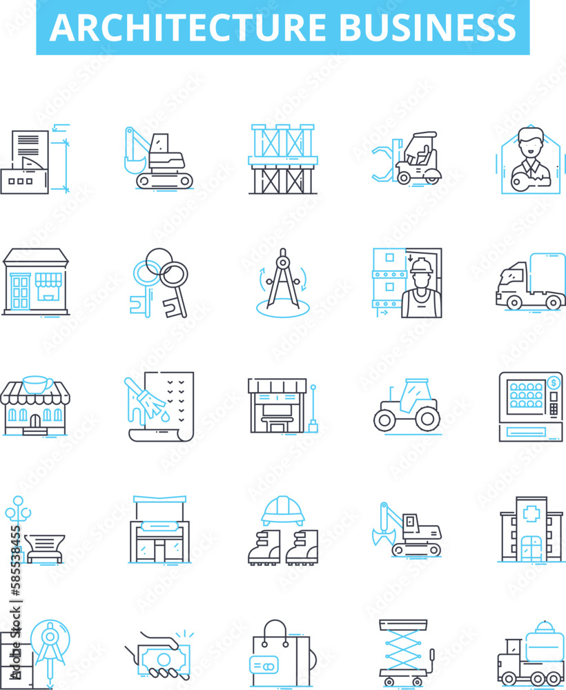 Architecture business vector line icons set. Building, Design, Structures, Construction, Property, Planning, Residential illustration outline concept symbols and signs Architecture business vector line icons set. Building, Design, Structures, Construction, Property, Planning, Residential illustration outline concept symbols and signs