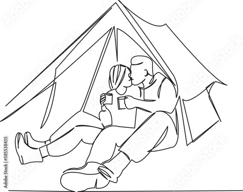 man and woman in a tent tourists couple in love