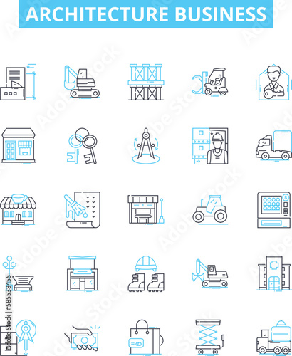 Architecture business vector line icons set. Building  Design  Structures  Construction  Property  Planning  Residential illustration outline concept symbols and signs