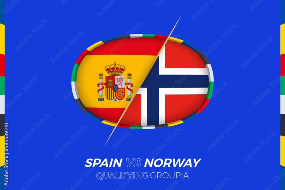 Spain vs Norway icon for European football tournament qualification, group A.