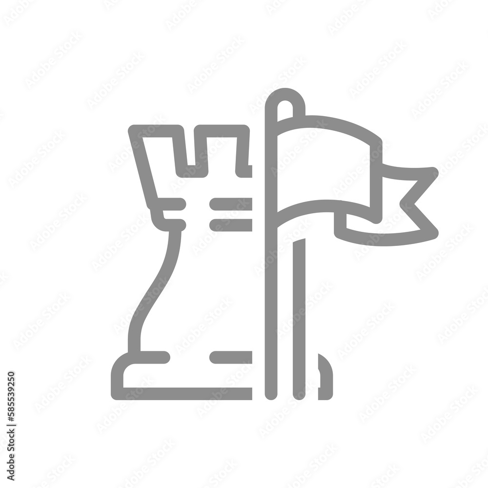 Chess king piece and flag icon. Guarded, protected, secure notification concept line vector icons. Chess king piece and flag icon. Guarded, protected, secure notification concept line vector icons.