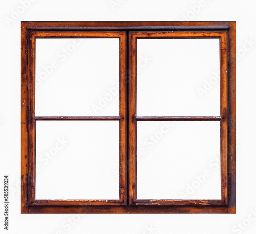Vintage brown wooden window on white background    