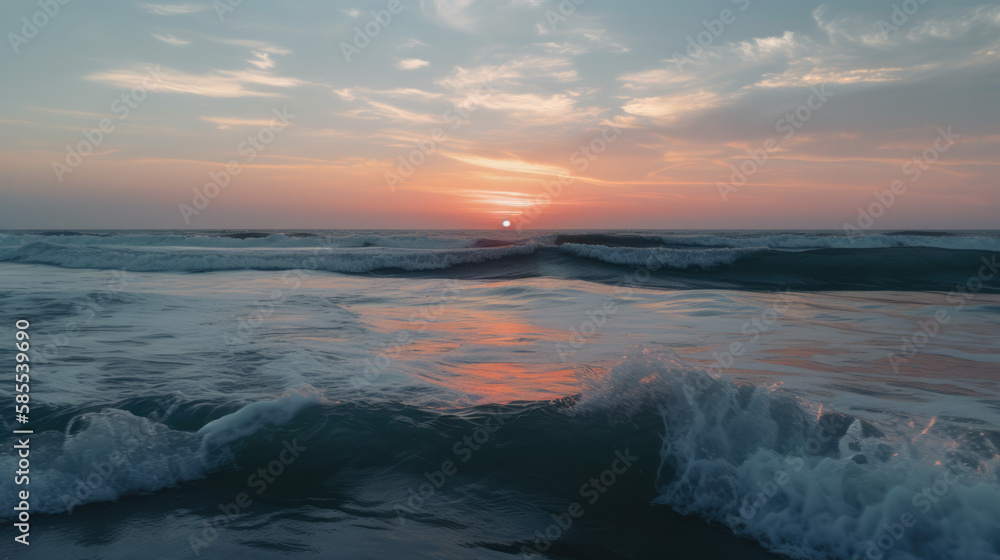 wide shot of the ocean as the sun sets. Generative AI wide shot of the ocean as the sun sets. Generative AI