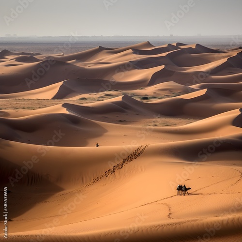 intense desert landscape with a camel and sand dunes