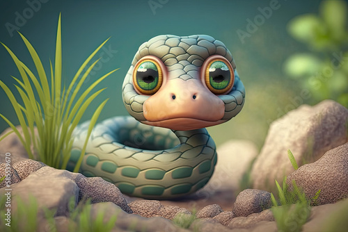 Cute Cartoon Snake in the W...