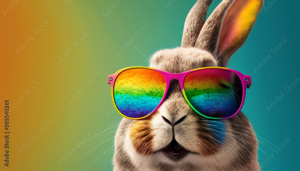 happy bunny with sunglasses on colorful background.Generative AI.