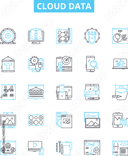 Cloud data vector line icons set. Cloud, Data, Storage, Platform, Computing, Backup, Virtualization illustration outline concept symbols and signs © Nina