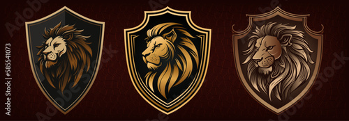 Luxury lion shield collection, lion head mascot, abstract lion logo set, vector design