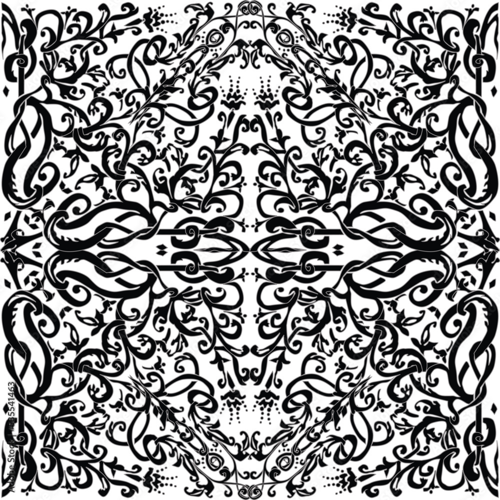 black on white floral outline square abstract design