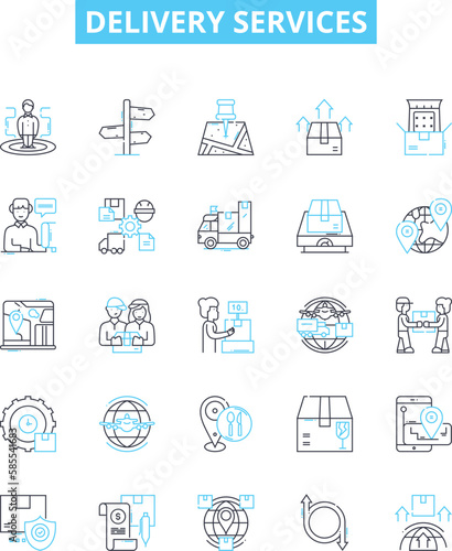 Delivery services vector line icons set. Courier, Delivery, Shipping, Logistics, Parcel, Express, Packages illustration outline concept symbols and signs