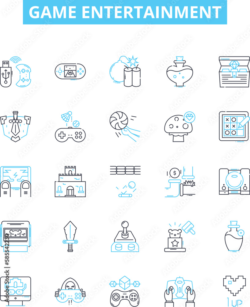 Game entertainment vector line icons set. Gaming, Entertainment, Computer, Video, Console, Online, Adventure illustration outline concept symbols and signs