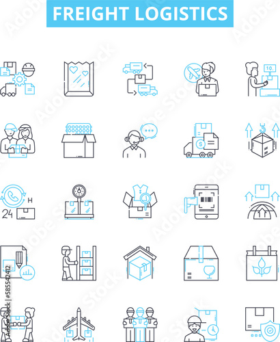 Freight logistics vector line icons set. freight, logistics, shipping, transportation, route, scheduling, delivery illustration outline concept symbols and signs
