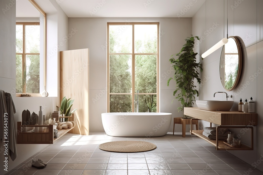 Contemporary bathroom with copyspace, Generative AI Contemporary bathroom with copyspace, Generative AI
