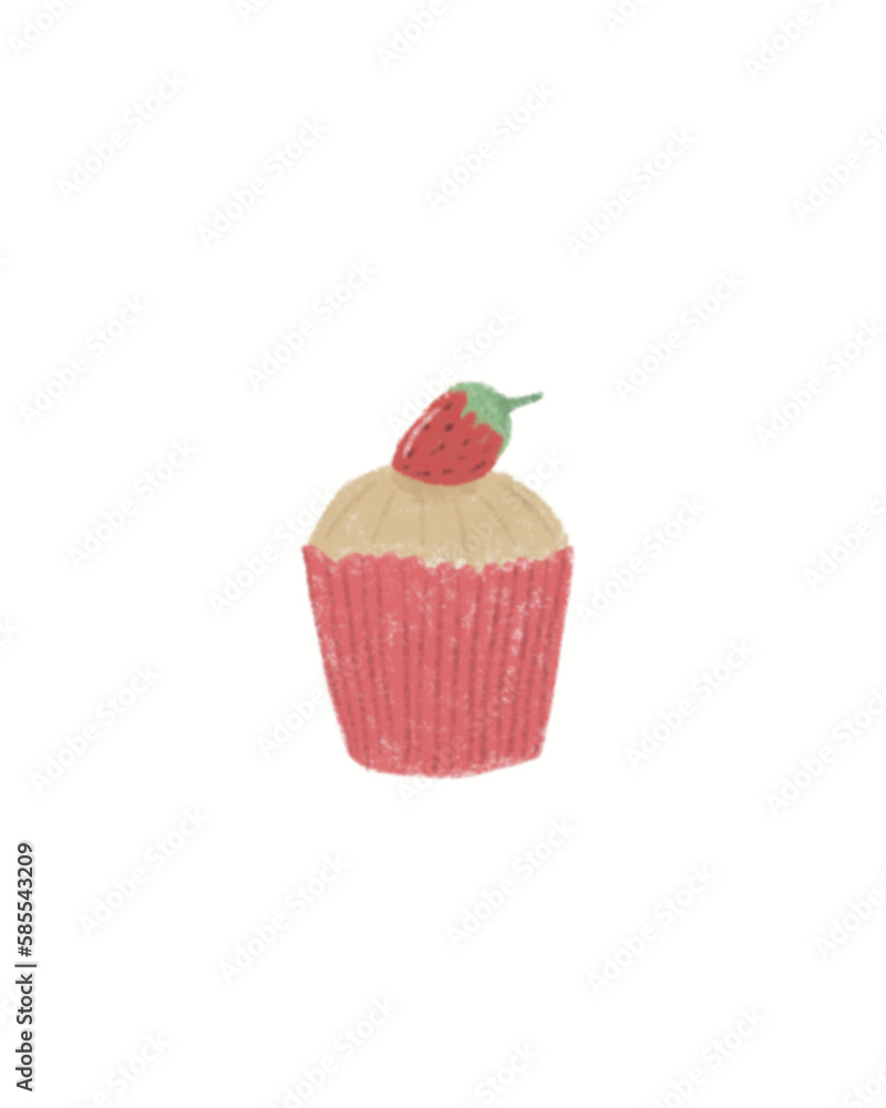 Cartoon summer cupcake with strawberries for cards, menus, scrapbooking Cartoon summer cupcake with strawberries for cards, menus, scrapbooking