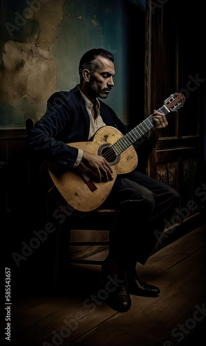 Flamenco Spanien Gitarre Tanz Kultur History Musik Ausdruck Illustration (Generative AI) Digital Art, Background Magazin Cover   photo