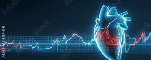 Cardiogram of a human heart for use in medical cardiac care blue background. Expert Heart Health Care concept wallpaper. Generative AI