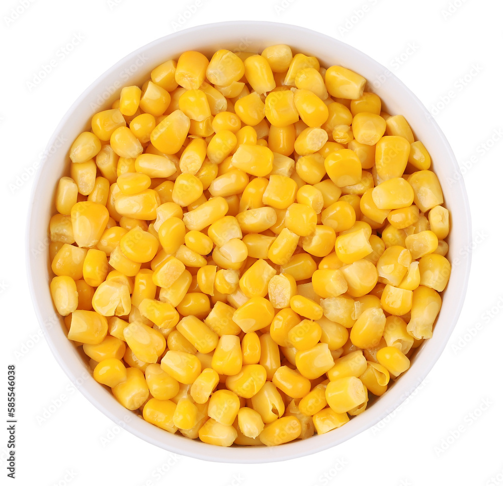Corn in a white plate, top view, transparent background Corn in a white plate, top view, transparent background