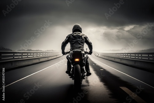 Photo A biker enjoys a fast motorcycle ride in street conditions