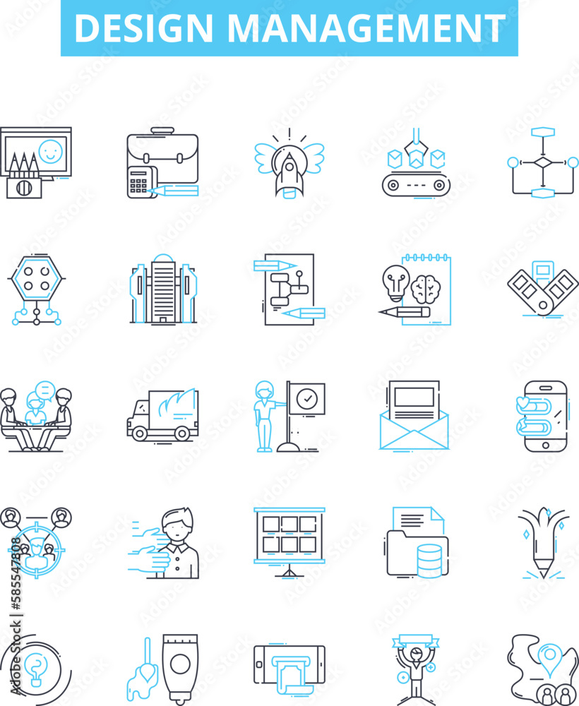 Design management vector line icons set. Design, Management, Planning, Strategy, Innovation, Creative, Process illustration outline concept symbols and signs Design management vector line icons set. Design, Management, Planning, Strategy, Innovation, Creative, Process illustration outline concept symbols and signs