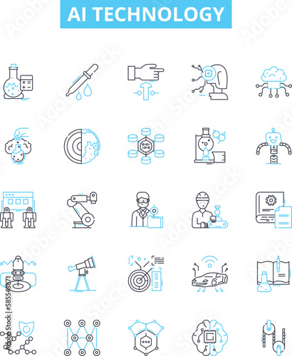 AI technology vector line icons set. AI, Technology, Artificial, Intelligence, Machine, Learning, Algorithms illustration outline concept symbols and signs