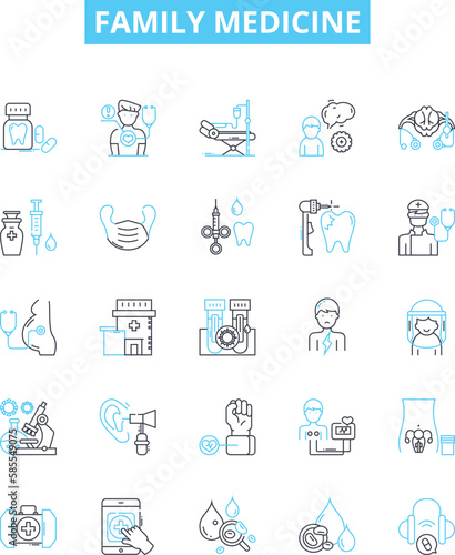 Family medicine vector line icons set. Family, Medicine, Pediatrics, Health, Pediatrics, Care, General illustration outline concept symbols and signs