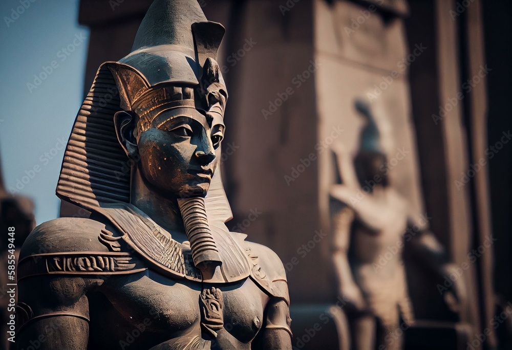 Statue of Ramesses II at Luxor temple with copy space. Generative AI - obrazy, fototapety, plakaty 