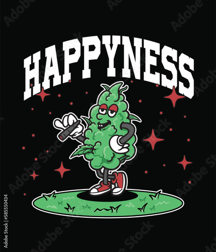 Cool Marijuana Bud Character smoke weed leaf marijuana cartoon illustration. This Design is good for T shirt brand business